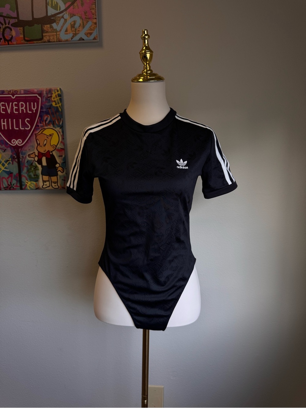 adidas Black Trefoil Short Sleeve Bodysuit